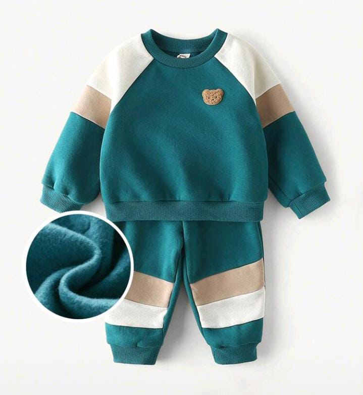 Green Teddy Printed Kids Winter Suit