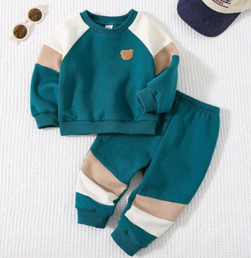 Green Teddy Printed Kids Winter Suit