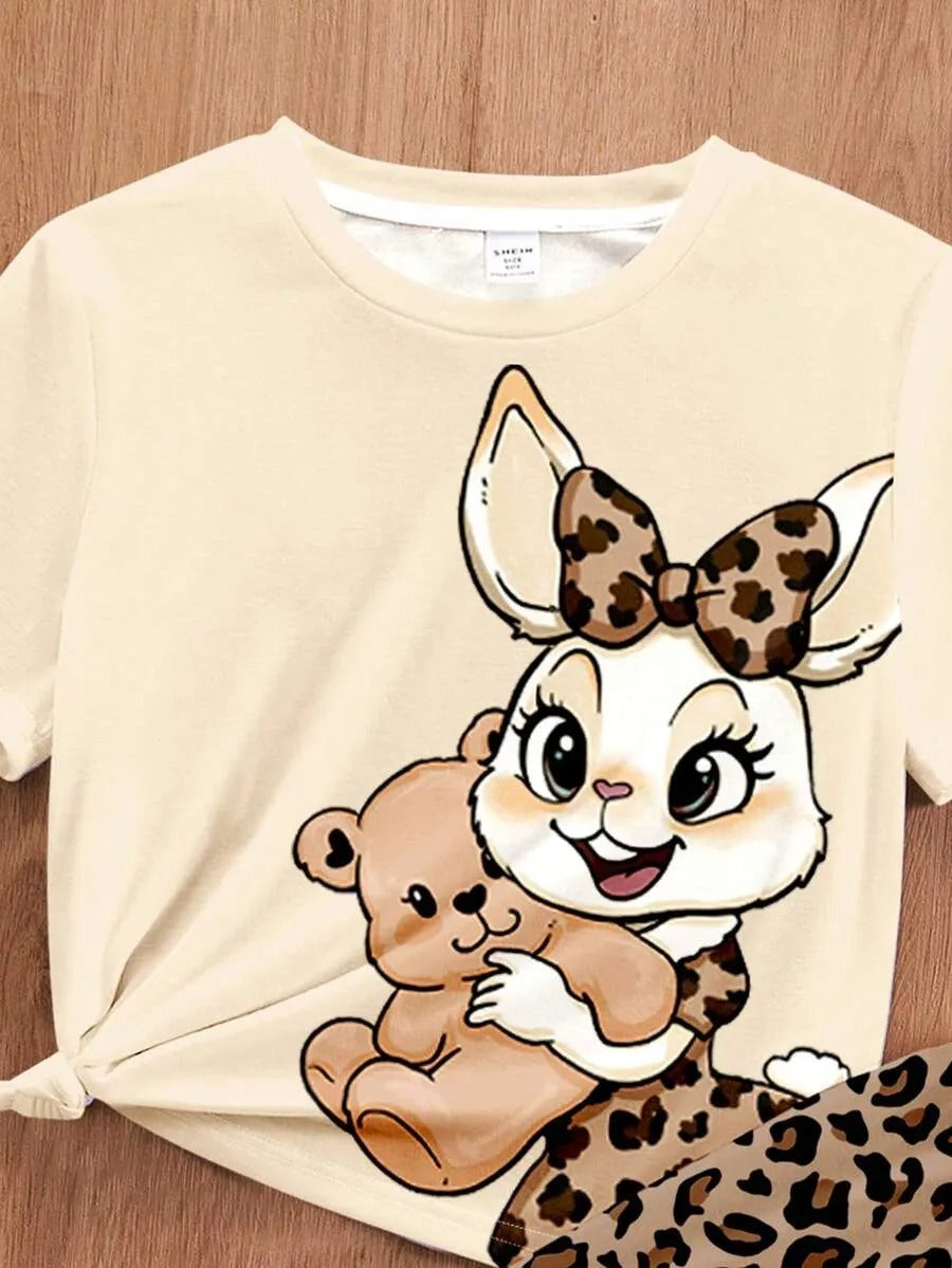 Cute Bunny & Bear Half Sleeve Printed Night Suit (7-14 Years)