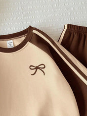 Brown Bow Printed Kids Winter Suit