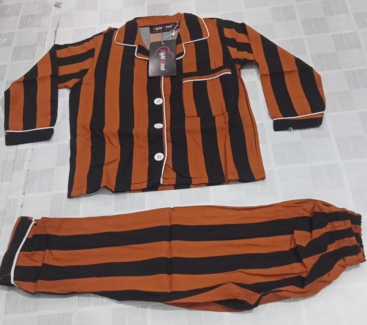 Kids Imported Premium Linen Printed Black Stripes Pj Set - PL10