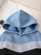 Blue Contrast Hoodie Printed Kids Winter Suit