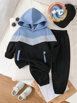 Blue Contrast Hoodie Printed Kids Winter Suit