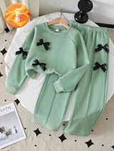 Mind Green with Black Bow Printed Kids Winter Suit (7-14 Years)