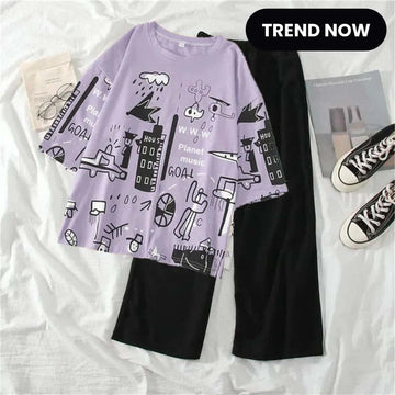 Purple Funcky Printed Night Suits