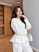 Winter V-Neck Peplum Blazer 2 PC Co-Ord Set 2