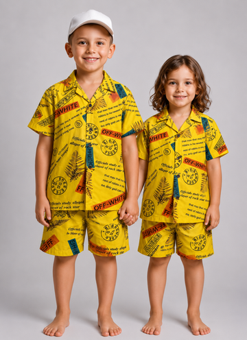 Yellow Dream Kids Linen Half Sleeve Tee & Shorts Set