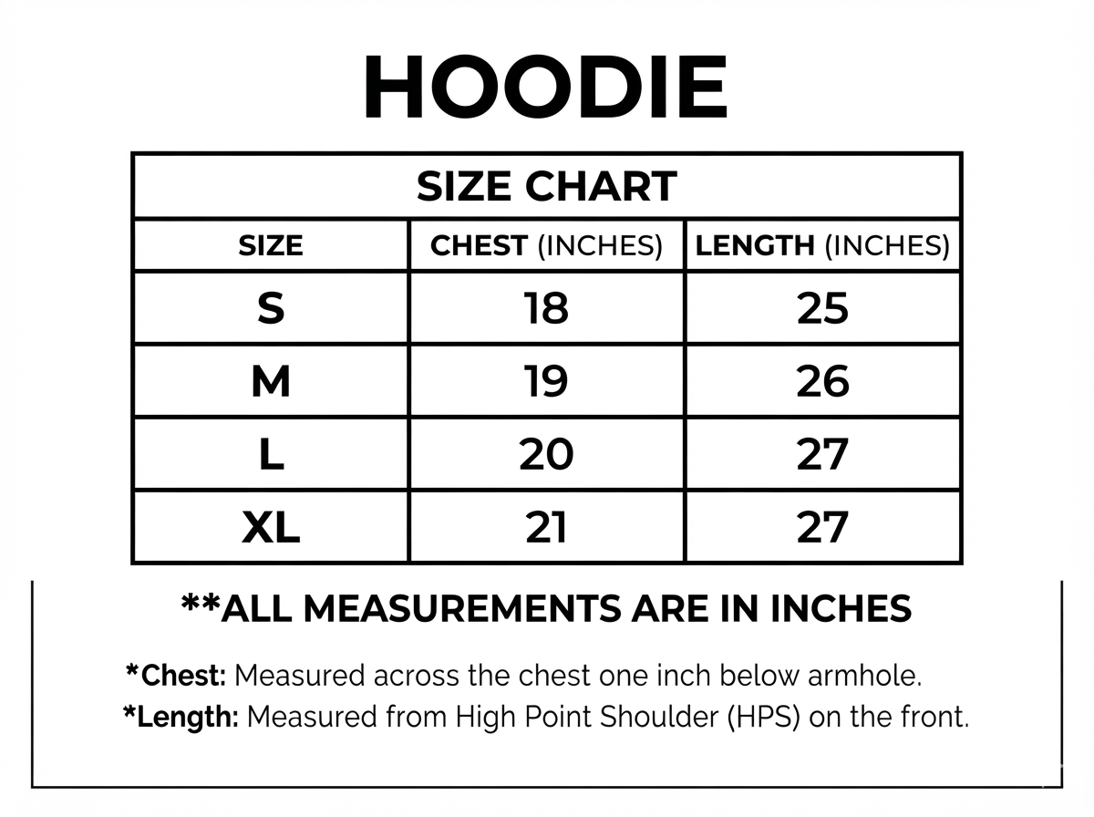 Maroon With Black Basic Hoodie For Men size chart