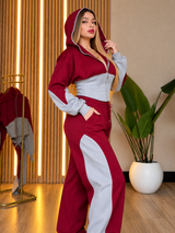 Winter Maroon Colorblock Hooded 2 PC Co-Ord Set 5