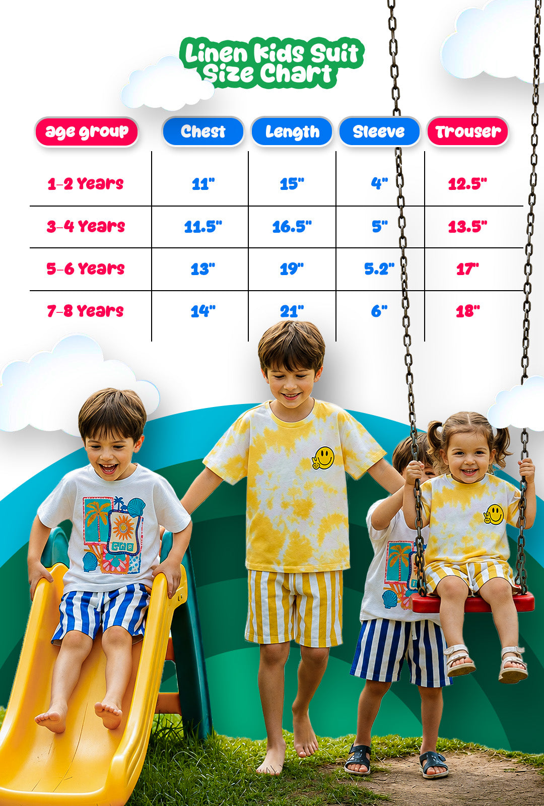 Little Clock Kids Linen Half Sleeve Tee & Shorts Set