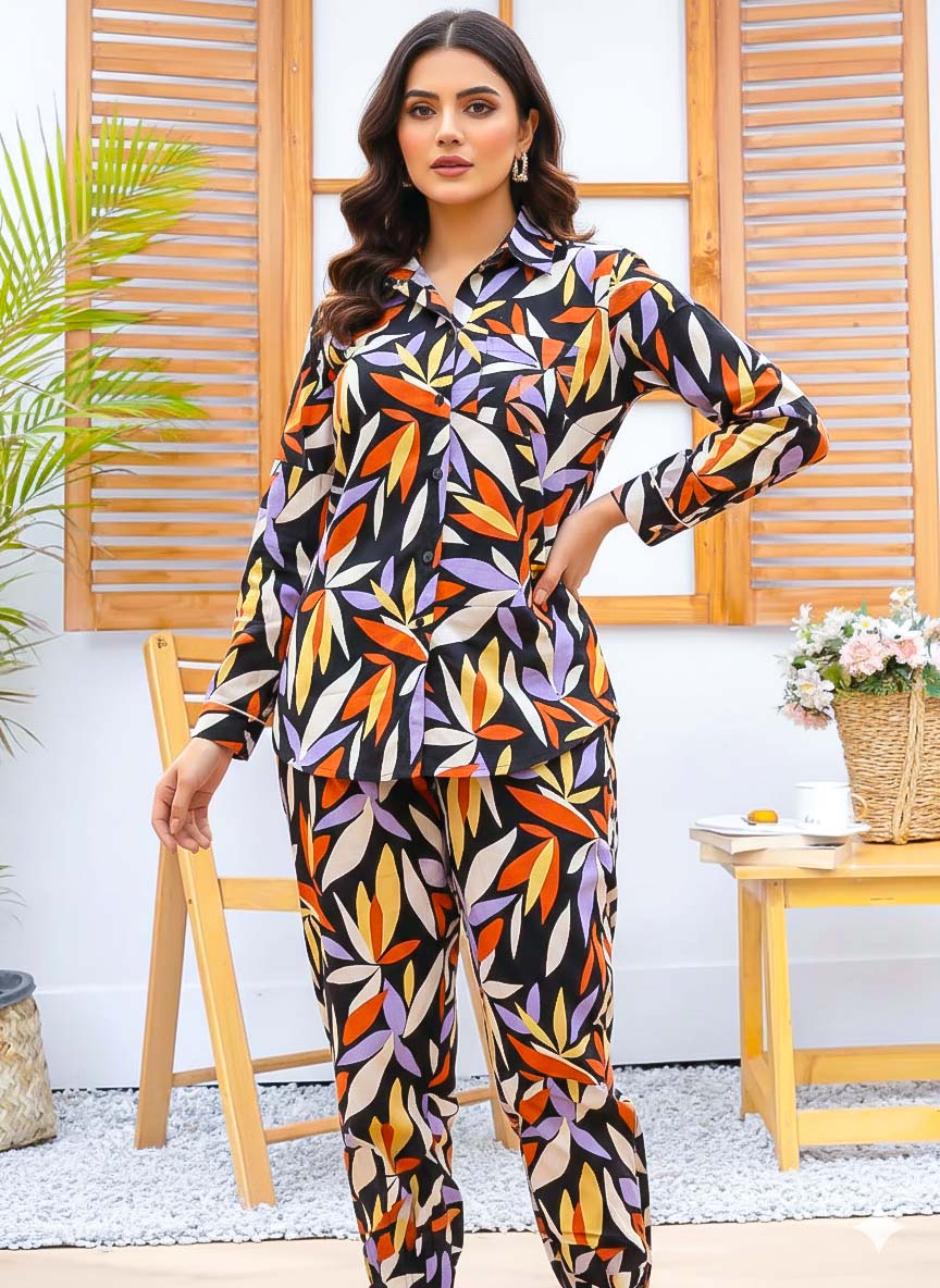 Imported Linen Printed Flower Bales PJ Set-LP10