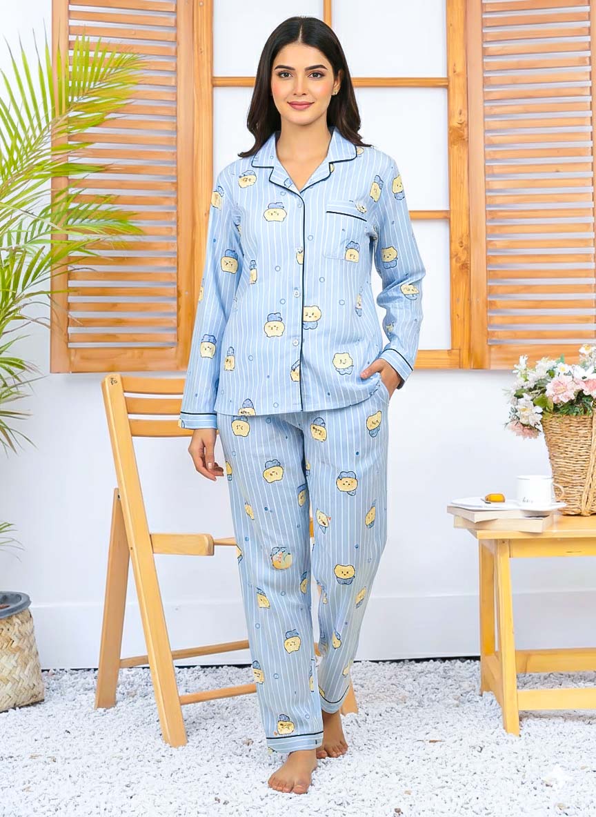 Imported Linen Printed Sky Blue Snow PJ Set-LP1