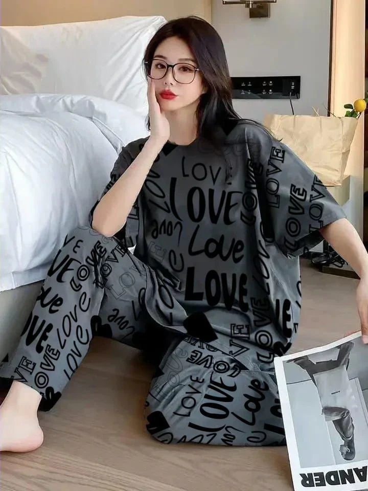 Grey Love Printed Night Suit