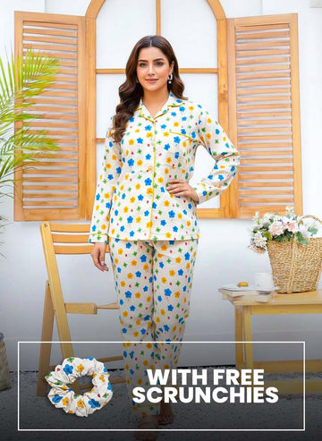 Imported Linen Printed Multi Flower PJ Set-LP26