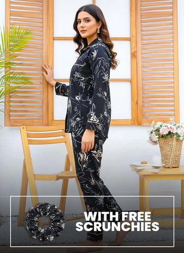 Imported Linen Printed Black Shade PJ Set-LP13