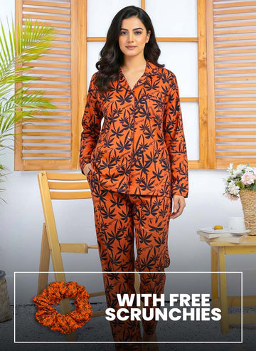 Imported Linen Printed Red Tree PJ Set-LP24