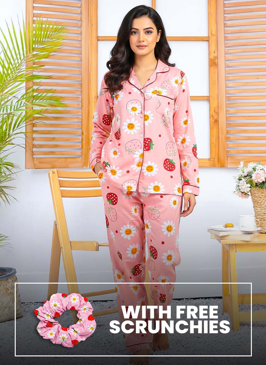 Imported Linen Printed Strawberry PJ Set-LP8