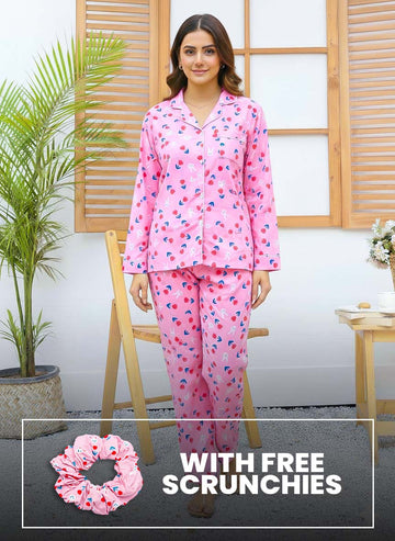 Imported Linen Printed Pink Rose PJ Set-LP21